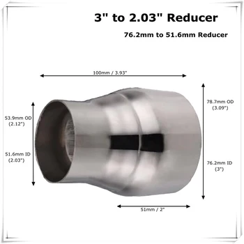 Nerūdijančio Plieno Užsiliepsnojo Išmetamųjų dujų Reduktoriumi Jungtis Vamzdžio Adapteris Vamzdis 76.2 mm 51.6 mm