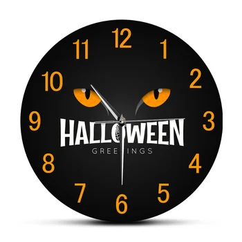 Laimingas Halloween Naktį Atostogų Dekoratyvinis Akrilinis Sieninis Laikrodis Dovana Vaikams Katės akies Obuolio Tamsoje Išjungti Kvarco Spausdinti Laikrodžiai Žiūrėti