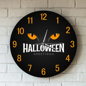 Laimingas Halloween Naktį Atostogų Dekoratyvinis Akrilinis Sieninis Laikrodis Dovana Vaikams Katės akies Obuolio Tamsoje Išjungti Kvarco Spausdinti Laikrodžiai Žiūrėti