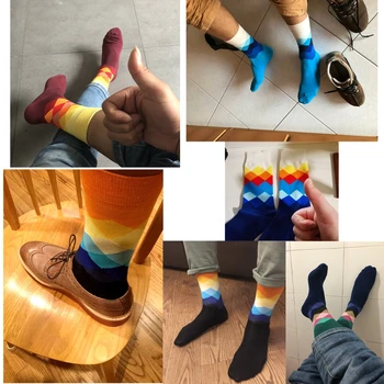 Vyrų Kojinės Standartas Atsitiktinis Medvilnės Kojinės Aukštos Kokybės Deimantų Modelio 10 Spalvų Plus Size Kojinės Vyrams ir Moterims Happy Socks
