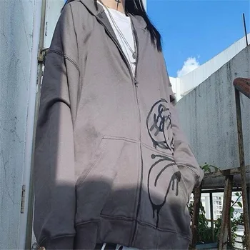 Korėjos Punk hoodie moterų harajuku šypsena spausdinti hoodies juokinga hip-hop žiemos viršūnes rudenį kietas japonija striukė streetwear moterys