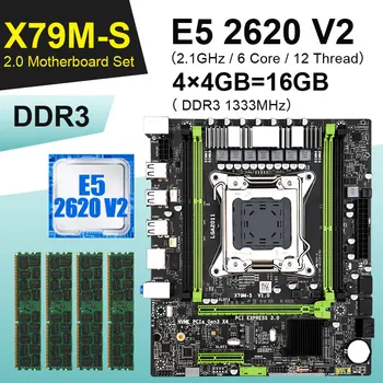 X79 M-S pagrindinė plokštė rinkinys su Xeon E5 2620 V2 LGA2011 4x4GB=16GB 1333MHz DDR3 10600 ECC REG atminties MATX SATA NVME M. 2 SSD