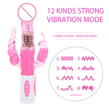 IKOKY Dildo Vibratoriaus Rotaciją Triušis Clit Vibratorius 12 Greičio Makšties Analinis Klitorio Stimuliacijos G-spot Massager Sekso Žaislai Moterims