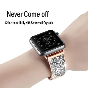 Prabangus Diamond diržu, apple watch juosta 38mm 42mm 40mm 44mm serijos 6 5 4 3 apsauginės atveju iwatch Nerūdijančio Plieno apyrankė