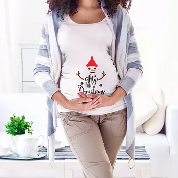 Sprogimo modeliai Kalėdų motinystės marškinėliai, ponios trumparankoviai Kalėdų spausdinti prarasti apvalios kaklo marškinėliai viršuje ropa embarazada 40*