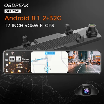 4G+4G-32G 12 Colių Automobilio galinio vaizdo Veidrodis Android 8.1 Stream Media GPS Navi 