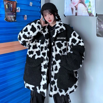 Karvė Modelis Kratinys Vilnos Švarkai 2020 M. Žiemą Stovėti Apykaklės, Kišenės Sutirštės Moterų Kailis Harajuku Hip-Hop Prarasti Laisvalaikio Parkas