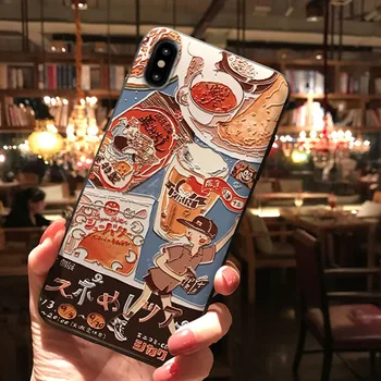 Japonų Stiliaus Maisto Iškilumo Telefono dėklas skirtas iPhone 6 6S 7 8 Plus X XS MAX XR 