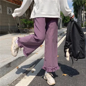 Japonijos Kawaii Preppy Stilius Raukiniai Mergina 2020 m. Rudenį Laisvas Kritimas Moterų Kietas Lolita Stiliaus Capris Aukštos Juosmens, Kojų Kelnės Kelnės