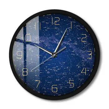 Žvaigždėtas Dangus 12 Žvaigždynų Sieninis Laikrodis Prabangos, Šiuolaikinio Dizaino Namų Dekoro Laikrodis Garso Valdymo Ramioje LED Siena Žiūrėti Miegamasis