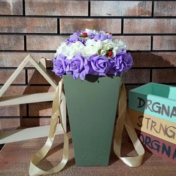 Nešiojamų Kraft Popieriaus Maišelį Gėlių Lange Neperšlampama Rankinė Plastikinių Gėlių Dėžutė Stačiakampio Formos Vertus Atlikti Gėlių Kompozicijų Krepšys