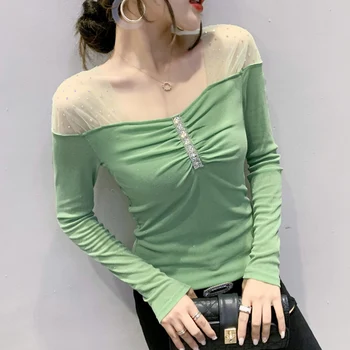 Naujų 2020 m. Rudenį ilgomis rankovėmis moteris tshirts Mados atsitiktinis sexy Hot gręžimo Akių palaidinukės ir marškiniai Plius dydis moterų topai