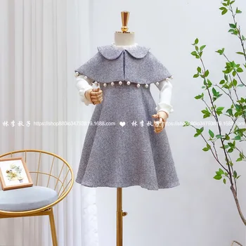 Vaikų suknelė 2020 m. rudenį naujų produktų Vakarų stiliaus mažų atvartas, pearl dizaino gryna spalva mergaitė princesė