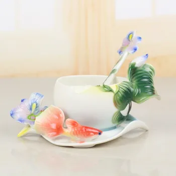 3D Spalvų Emalį Iris Kavos Puodelį, Kaulų Kinijos Arbata Pieno Nustatyti Kūrybos Drinkware Keramikos Copa Draugo Dovaną
