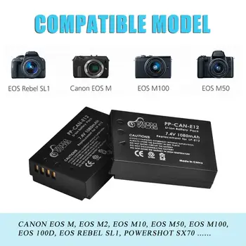 LP-E12 LP E12 LPE12 Baterija & LCD USB Dual Kroviklis Canon EOS M EOS M10 M50 M100 100D Kiss X7 Rebel SL1 Fotoaparatas