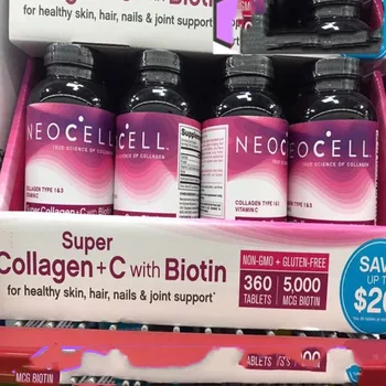Neocell Super Kolageno + C natūralaus kolageno Biotinas 1 buteliukas = 360 vnt Drėkina odą, balina, plaukų priežiūros, Manikiūro
