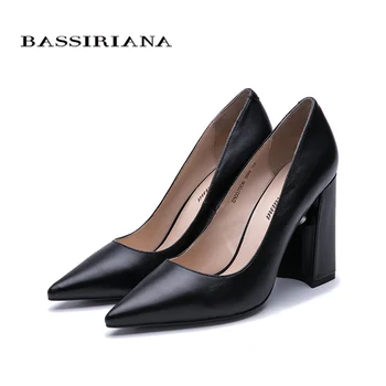 Bassiriana 2020 naujas ponios aukštakulniai natūralios odos moteriški batai klasikiniai juodi smailianosiai aukštakulniai