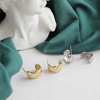 LouLeur 925 sterlingas sidabro rombas, grotelės stud auskarai paprastu būdu 2019 tekstūros korėja auskarai moterims, kūrybingi papuošalai