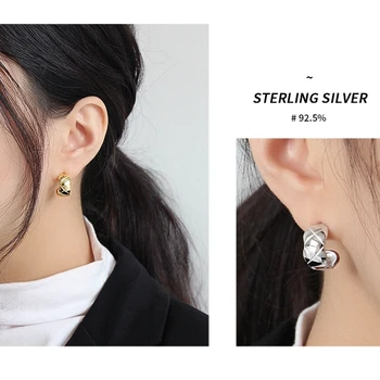 LouLeur 925 sterlingas sidabro rombas, grotelės stud auskarai paprastu būdu 2019 tekstūros korėja auskarai moterims, kūrybingi papuošalai