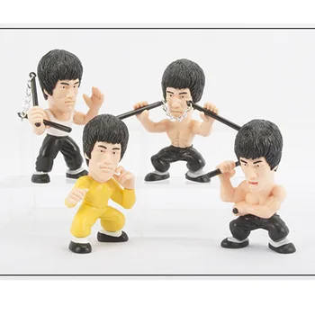 NAUJAS 8cm Q Tipo 4pcs/set Kietas Bruce Lee Kung Fu PVC Kolekcijos Modelis Veiksmų Skaičiai Žaislai su Opp Krepšys