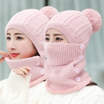 Žiemos Skrybėlės Moterims Megzta kepurė Šilta Kailio Pompom Bžūp Skullies Beanies Moterims Aukštos Kokybės Merginos Kaukė Skrybėlės 2019 vientisas Bžūp