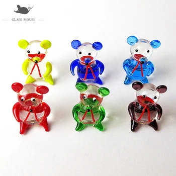 6pcs NAUJAS Custom Murano stiklo lokys figūrėlės spalvingas mielas rankų darbo Miniatiūrinės animacinių filmų gyvūnų statula Namų lentelės viršuje Puošimas ornamentais