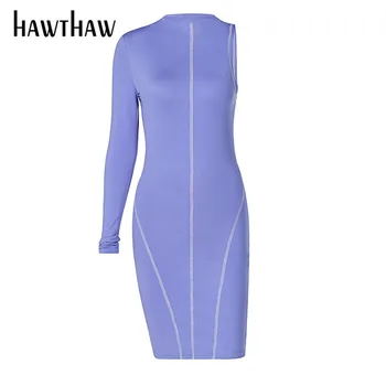 Hawthaw Moteris Rudens-Žiemos Ilgos Rankovės Vieną Petį Bodycon Kratinys Paketo Klubo Trumpą Suknelę 2020 M. Rudenį Drabužių Streetwear