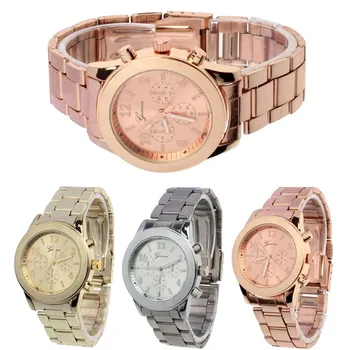 Karšto Parduoti Naujausias Aukštos Kokybės Prekės Ženevos Žiūrėti Moteriški Laikrodžiai, Nerūdijančio Plieno, Kvarcas Riešo Žiūrėti Suknelė Aukso Vyrai Žiūrėti reloj