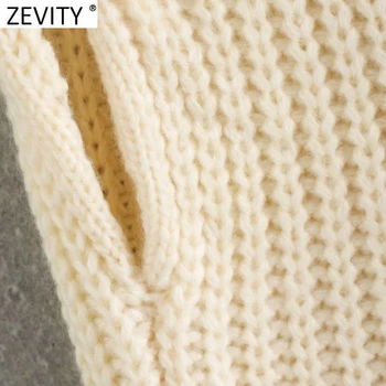 Zevity Naujas Moterų High Street Golfo Apykaklė Pečių Paminkštinimu Dizaino Mezgimo Megztinis Femme Atsitiktinis Chic Puloveriai Viršūnes S491