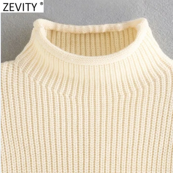 Zevity Naujas Moterų High Street Golfo Apykaklė Pečių Paminkštinimu Dizaino Mezgimo Megztinis Femme Atsitiktinis Chic Puloveriai Viršūnes S491