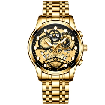 Žiūrėti Vyrų Skeletas Automatinis kvarco Žiūrėti Aukso Skeletas Derliaus Vyras Watchwrist laikrodžiai vyrams