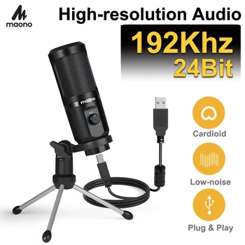 Maono Podcast Kondensatoriaus Mikrofonas, 192Khz/24 bitų Kompiuterio USB Įrašymas Mikrofonas Mic Gain Cardioid Įrašymo Studijoje 