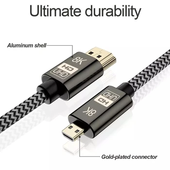 Micro HDMI į HDMI Kabelis Adapteris 8K 2.1 Versija Aukštos Resulotion Garso ir vaizdo kabelius, Jungtis，Profesionaliems Fotografams