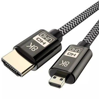 Micro HDMI į HDMI Kabelis Adapteris 8K 2.1 Versija Aukštos Resulotion Garso ir vaizdo kabelius, Jungtis，Profesionaliems Fotografams