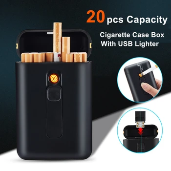 Nešiojamų Cigarečių Dėžutė Atveju su USB Elektros Lengvesni Tabako Turėtojas 20pcs Reguliariai Cigarrera plazminius, Žiebtuvėliai Mens Dovanos