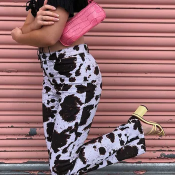 2020 Gyvūnų Pienas, Karvės Spausdinti Sweatpants Y2k Krovinių Kelnės Moterims Aukšto Juosmens Liesas Ilgos Kelnės Streetwear Sexy Cool Ponios Apranga