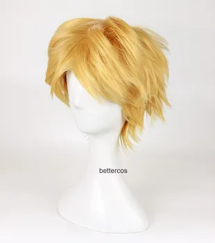 Aukštos Kokybės Adrien / Cat Noir Cosplay Perukai Trumpas Golden Blonde Karščiui Atsparių Sintetinių Plaukų Perukas + Perukas Bžūp