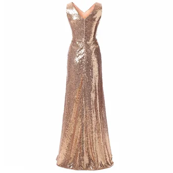 Rose Aukso Blizgučiais Bridesmaid Dresses 2020 Elegantiškas Ilgas Vestuves Svečias Suknelė vestidos de fiesta de noche Prom Dress