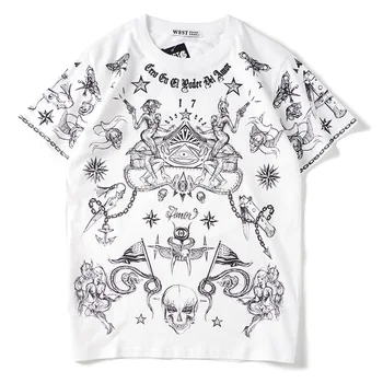 2020 Naują Atvykimo Megztos Medvilnės Atsitiktinis Print T Shirt Marškinėlius Homme Hip-Hop Kūno Tiesioginio Purškimo Kaukolė Star Trumpas Rankovės O-kaklo