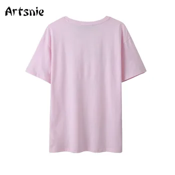 Artsnie disney animacinių filmų spausdinti marškinėliai moterims vasarą, o kaklo trumpomis rankovėmis viršūnes femme streetwear atsitiktinis cute rožinė t-shirt mujer