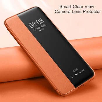 Smart Aišku Langą Peržiūrėti Flip Case For Xiaomi 11 5G Prabanga Atveju Mi 11 PU Oda Telefono Dangtelį Fotoaparato Objektyvas Gynėjas Coque