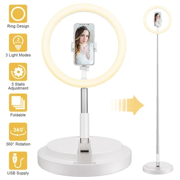 Apvalaus Pagrindo Pritemdomi LED Žiedo Lempos Nešiojamų Saugojimo Išardomi Mobiliojo Telefono Selfie Užpildyti Lempa Vaizdo Gyventi Studija