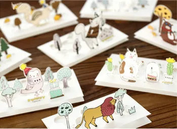 8 dizaino naujumo animacinių filmų miško gyvūnai 3D atvirukas ačiū kortelę gimtadienio, kalėdų dovanų paketas, raštinės reikmenys