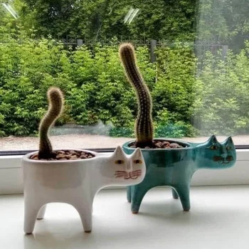15 * 9 Cm Cute Kačių Keramikos Sodo Gėlių Vazonai, Sultingi Sodinamoji Augalų Konteinerių Darbalaukio Animacinių Filmų Gyvūnų Ornamentais