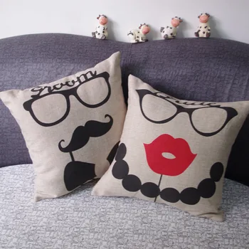 Kūrybos pagalvėlė padengti Ūsai Ponas ir ponia spausdinti valgomojo kėdė automobilių sėdynės pagalvėlės Namų dekoratyvinę pagalvę už sofos Pora stilius