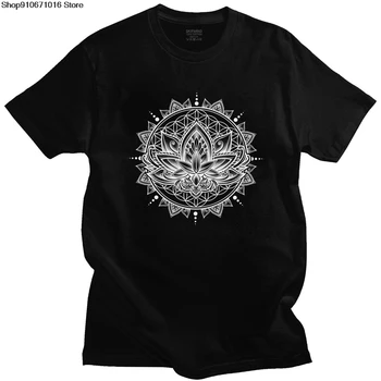 Naujovė Lotus Mandala T-shirt Vyrai Trumpas Rankovėmis Atsitiktinis Gyvenimo Gėlė Tee Viršūnių O-kaklo Palaidi Tinka Grynos Medvilnės sportinius Marškinėlius, Dovanų Idėjos