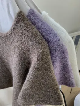 2020 naujas ponios mados trumpas rankovės atsitiktinis vientisos spalvos megztinis 0818