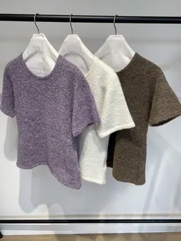 2020 naujas ponios mados trumpas rankovės atsitiktinis vientisos spalvos megztinis 0818