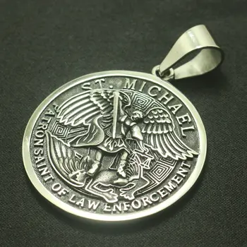Vyrai Berniukas Kietas 316L Nerūdijančio Plieno, SAINT MICHAEL APSAUGOTI MUS Didelis Apvalus Medalis Pakabukas Naujausia