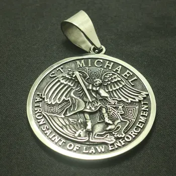 Vyrai Berniukas Kietas 316L Nerūdijančio Plieno, SAINT MICHAEL APSAUGOTI MUS Didelis Apvalus Medalis Pakabukas Naujausia